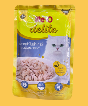 Me-O Delite - Tuna in Gravy is a wholesome food for adult cats that contains Tuna which is a high source of protein that helps in providing strong muscles