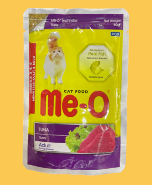 Me-O Adult Cat Tuna in Jelly Wet Food Pouch 80g Made from real fish. Boosts cats immune system and strengthens teeth and bones. Calcium, phosphorus and vitamin d help strengthen teeth and bones. Omega-3 and omega-6 from high quality oil in combination with zinc will help nourish the cats hair and skin.