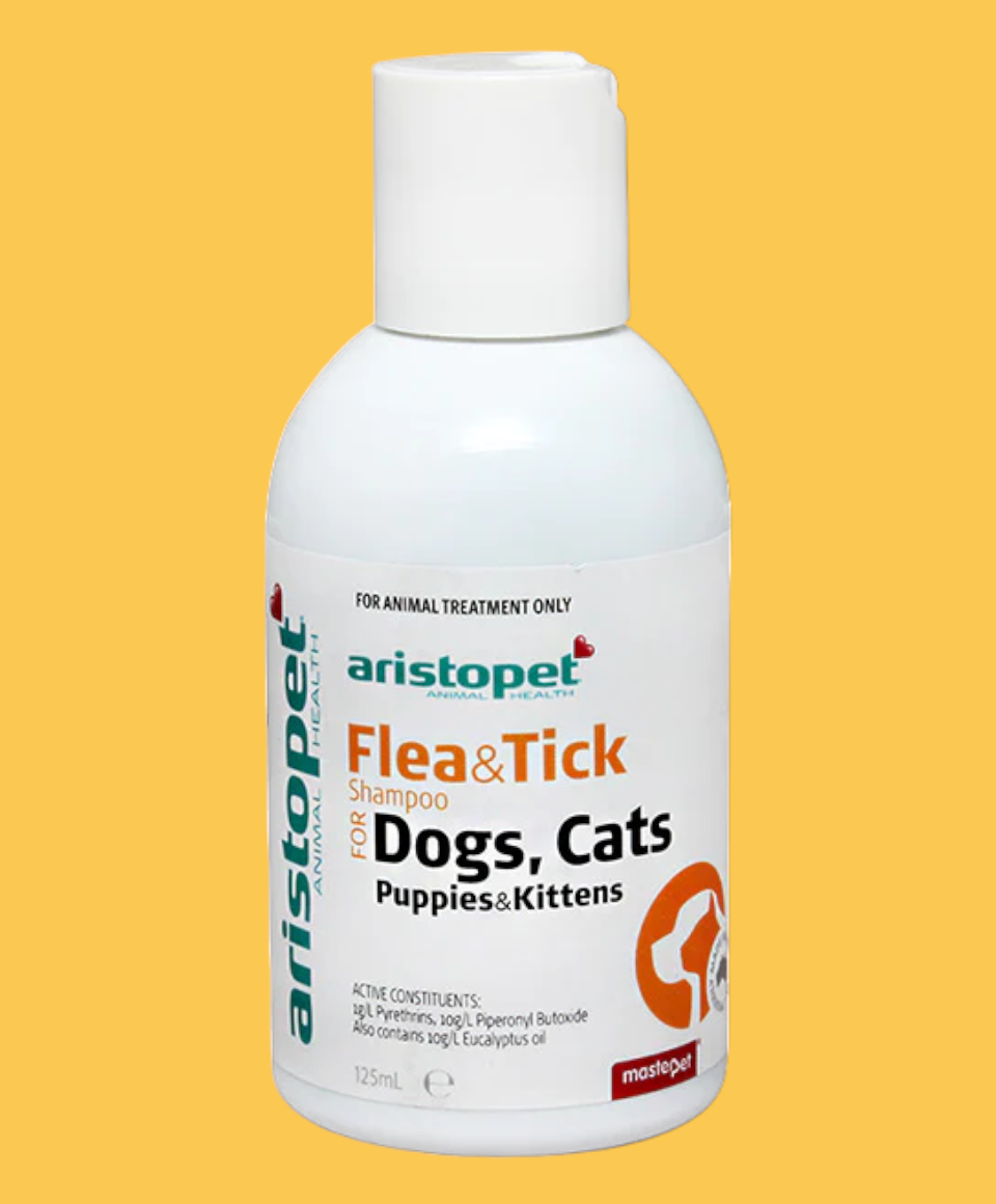 A gentle acting insecticidal tick and flea shampoo for dogs, cats, puppies and kittens containing natural pyrethrins to control Fleas (Ctenocephalides spp.) and aid in the control of Adult Brown Ticks (Rhipicephalus sanguineus). Does not control paralysis tick (Ixodes holocyclus).