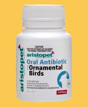 The Aristopet Oral Antibiotic is a broad-spectrum antibiotic for the treatment of bacterial enteritis and diseases caused by tetracycline sensitive organisms in ornamental birds. Caution: Do not use in food producing birds.