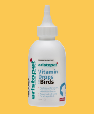 Water Soluble Multi Vitamin Concentrate Aristopet Vitamin Drops For Birds is a palatable, water soluble, high potency, multi-vitamin concentrate for all caged birds. Aristopet Vitamin Drops For Birds supply eleven essential vitamins in an easy to use dispenser for addition to drinking water. The most common diet of caged birds is a mixture of seeds. This multi-vitamins assist in providing all the essential vitamin that your bird would natural obtains in the wild, that it can no get from just seed alone. Adequate nutrition with adequate vitamin content is essential to maintain the health and wellbeing of caged birds.